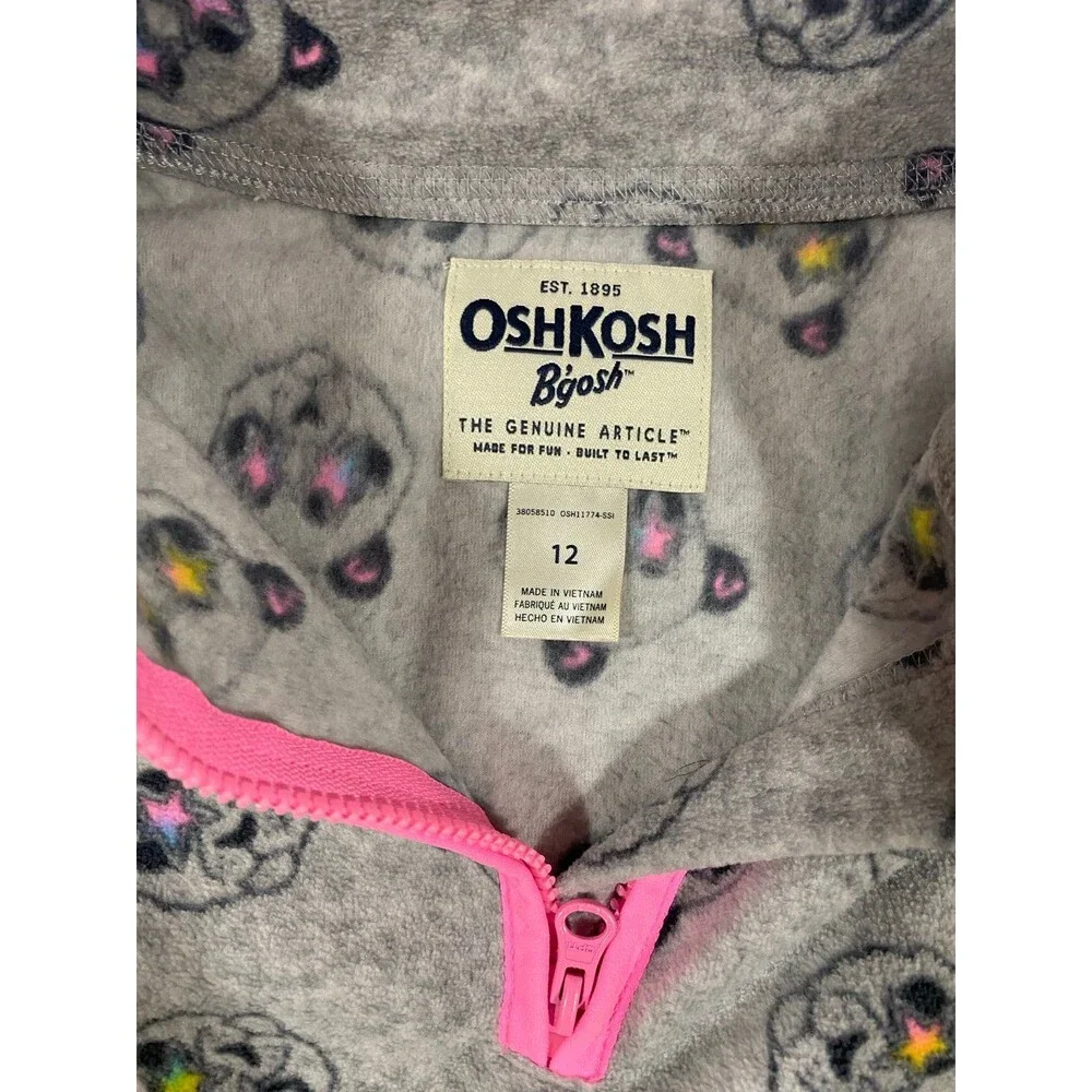 OshKosh B'Gosh Girl's Half-Zip Fleece Pullover Cozie (12 years Gray Panda) NWOT